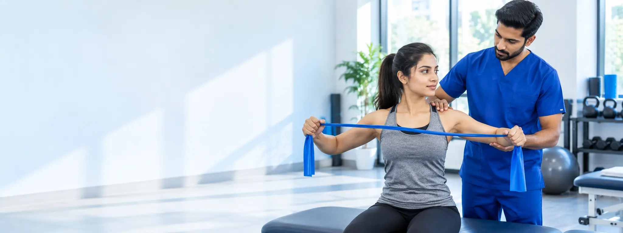 Physiotherapist guiding a patient through shoulder rehabilitation